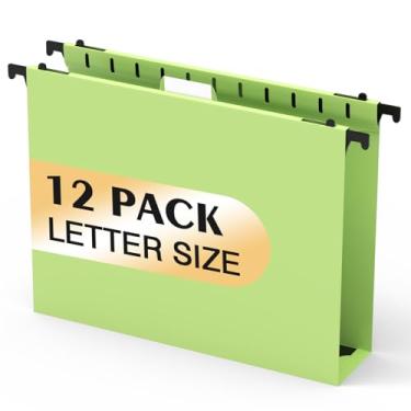 Imagem de Pastas de arquivo suspensas de plástico com capacidade extra, pacote com 12 pastas suspensas reforçadas, expansão de 5 cm, tamanho carta para arquivos em massa/gráficos médicos (verde mostarda)