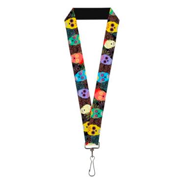 Imagem de Buckle-Down Cordão de fivela unissex para adultos – Chaveiro caveiras, colagem de flores e crânios de açúcar pintados, padrão EUA