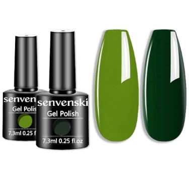 Imagem de senvenski Kit de esmalte de gel verde – Conjunto de arte de unhas de imersão UV/LED com esmeralda exército verde-oliva turquesa cores verde | Kit de presente de manicure para salão de beleza feminino