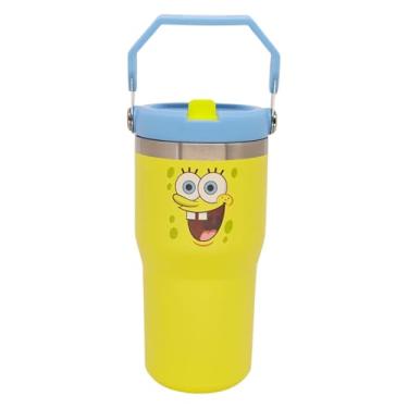 Imagem de Zonacriativa - Copo Tumbler Hanger Bob Esponja 650ml | Aço inoxidável parede dupla, alça para carregar e canudo | Ideal para hidratação geek