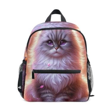 Imagem de GAIGEO Pink Ragdoll Cat Cherry Blossom Small Kids Backpack 10x4x12 In, Girls Mini Backpack with Water Bottle Pockets, Whistle Buckle
