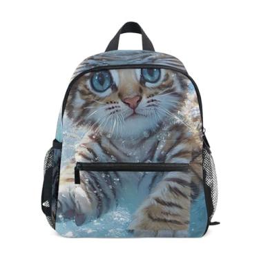 Imagem de GAIGEO Cat Painting Kitten Cute Backpack for School Kids 10x4x12 In, Girls School Backpack with Water Bottle Pockets, Whistle Buckle