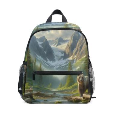 Imagem de GAIGEO Bear Mountain Landscape Painting Kids Small Backpack with Whistle, Adjustable Chest Strap, Mini Backpack for Girls Lightweight & Compact for Ages 3-8