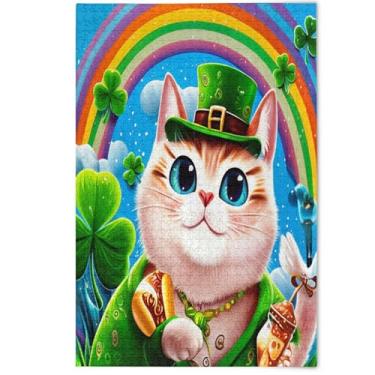 Imagem de Quebra-cabeça de desenho animado gato gato São Patrício adulto 1000 peças, elefante branco paisagem quebra-cabeça bonito animal flor arte, 1000 peças, 75 x 50 cm