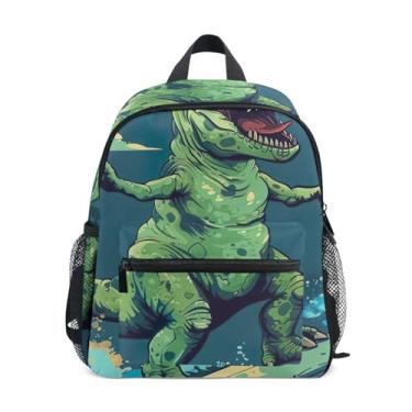 Imagem de GAIGEO Dinosaur Skateboard Kids Small Backpack Boys Kindergarten Backpack with Front Pocket, Safety Whistle for Ages 3-8