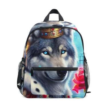 Imagem de GAIGEO Floral Wolf King Funny Baby Backpack with Whistle, 2 Bottle Pockets, Lightweight, Preschool Backpack 10x4x12 In, for Ages 3-8