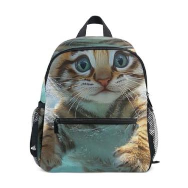 Imagem de GAIGEO Cat Painting Cute Kitten Kids Small Backpack, 10x4x12 In, Backpack for Kindergarten Boys Includes Water Bottle Pockets, Whistle Clip for Safety