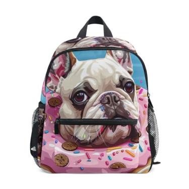 Imagem de GAIGEO Cartoon French Bulldog Donut Small Backpack for Kids with Whistle, Adjustable Chest Strap, Boys Mini Backpack Lightweight & Compact for Ages 3-8