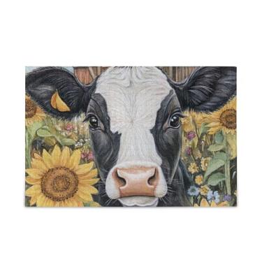 Imagem de 1000-Piece Sunflower Black White Cow Jigsaw Puzzle, Paper & Wood Composite Hard Puzzles for Adults with Storage Bag