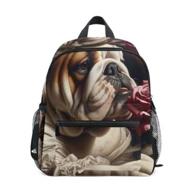 Imagem de GAIGEO Bulldog Rose Funny Backpack for Toddler with Whistle, Adjustable Chest Strap, Small Boys Backpack Lightweight & Compact for Ages 3-8