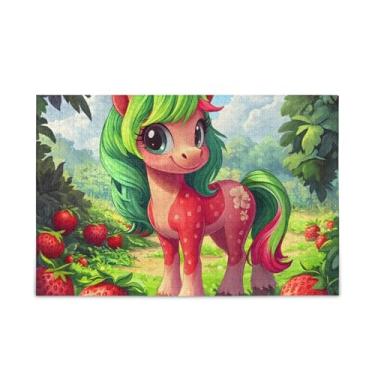 Imagem de Quebra-cabeças de pônei de morango fofos de madeira e papel combinados de 500 peças para adultos