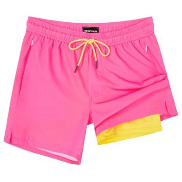 Imagem de Calções de banho SURF CUZ 5", forro de compressão Quick Dry Pink XL