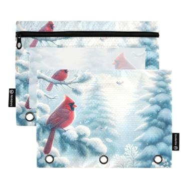 Imagem de GAIGEO Winter Cardinals Snow 3 anéis fichário bolsa lápis zíper fichário sacos escritório pasta transparente caneta estojo tecido escolar 25 cm x 18 cm, 2 pacotes