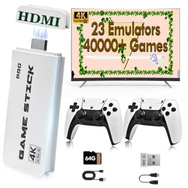 Imagem de 2025 Game Stick 4K 40,000 Games, Retro Gaming Console with Built-in 23 Emulators, HDMI Output, 64G TF Card, 2 Wireless controllers, Plug and Play