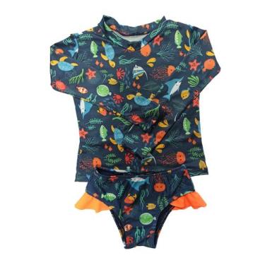 Imagem de Conjunto de praia menina proteção UV - blusinha e calcinha com babadin
