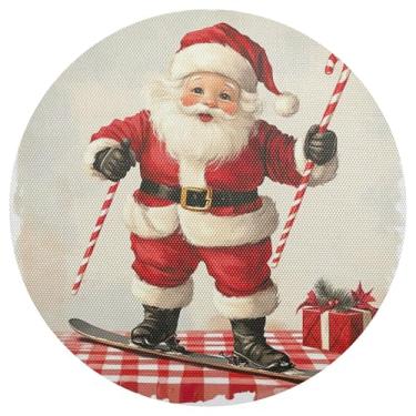 Imagem de xigua Jogo americano redondo de Natal Papai Noel, tapete de mesa redondo antiderrapante resistente ao calor, tapetes de mesa de 48 cm para decoração de cozinha, jantar e festa