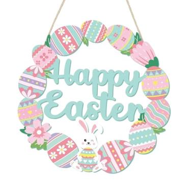 Imagem de KiBcsLic Placa de Páscoa para Porta, Decoração Rústica de Páscoa, Placa de Madeira para Pendurar na Parede, Ideal para Casa de Campo, Padaria e Escritório, Ovos