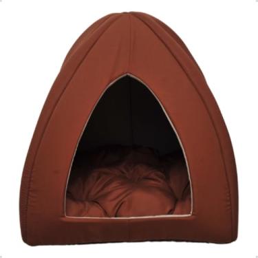 Imagem de Cama Toca Iglu para Cachorro e Gato – Caminha Pet Dupla Função com Almofada Confortável Inverno e Verão(Marrom)