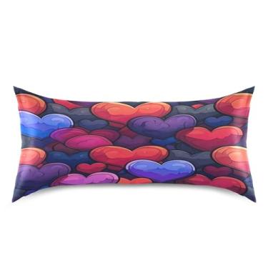 Imagem de ATTX Fronha de cetim com estampa de corações de amor coloridos com fecho de envelope, macia e refrescante para cabelo e pele, tamanho king size 20 x 40 polegadas (20)