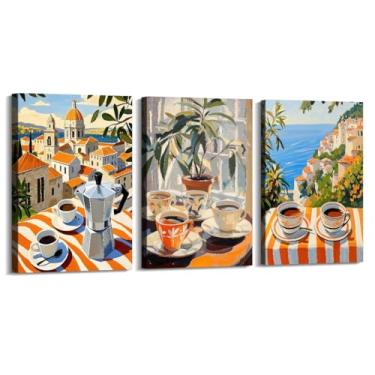 Imagem de Pintura em tela vintage de pôster-comida para parede, cafeteria de viagem italiana, quente, cozinha, café, bar, decoração (SKU4-3PCS, 20.3x30.5 cm), emoldurada (tela embrulhada))