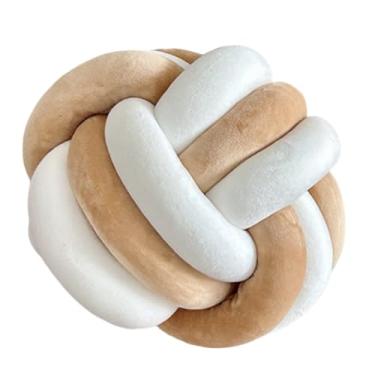 Imagem de OUKEYI Almofadas de bola de nó de 22 cm, almofada redonda para decoração de casa, almofada de pelúcia macia, almofada de bola com nó, feita à mão, decoração de quarto de crianças, almofada redonda de