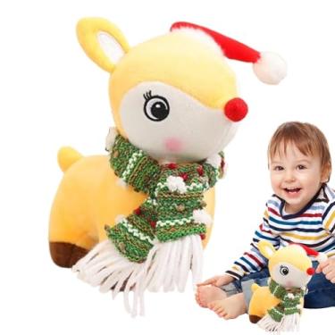 Imagem de Animal de pelúcia de veado de Natal, rena de pelúcia Natal,Peluches de alce de Natal de 18 CM - Brinquedo de pelúcia de alce huggable, animais de pelúcia macios com chapéu de Natal com lenço para aniv
