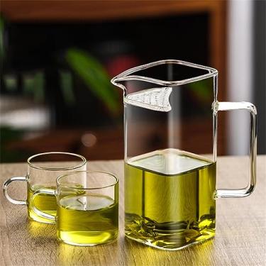 Imagem de Coador de chá de vidro espesso transparente para sala de estar e escritório em casa, dispensador de chá, bule de chá, cafeteira (conjunto D)