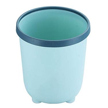 Imagem de pcagfaajmh Caixote do lixo caixote do lixo redondo fino decorativo cesto de lixo de plástico caixote do lixo banheiros salas de pó cozinhas escritórios domésticos caixote do lixo (Cor: Azul Tamanho: L