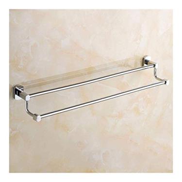 Imagem de CGKs6anmU Prateleira de banheiro barra de toalha de aço inoxidável prateleiras de armazenamento de camadas duplas organizador de cabide montado na parede para instalação de furador de cozinha de