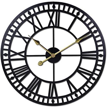 Imagem de AkosOL Relógio de parede grande silencioso sem tique-taque metal algarismos romanos relógio de parede decorativo moderno para salas de estar, escritórios, bares, hotéis decoração de parede para sala