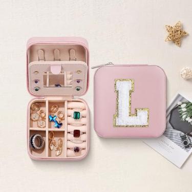 Imagem de Caixas de joias com inicial para mulheres, presentes de aniversário para mulheres, organizadores fofos e armazenamento para brinco, anel, pulseira, caixa de joias de viagem, letra L