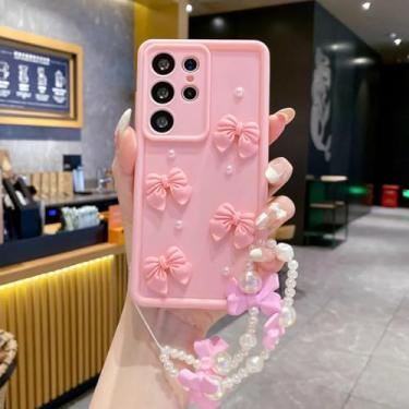Imagem de HJZSZX Capa de celular com cordão e pulseira de pérola para S24 Ultra (para S24 Ultra/A)