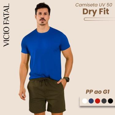 Imagem de Camiseta Masculina Dry UV 100 Manga Curta Lisa com Elastano Malha Visco Lycra Academia Treino-Masculino