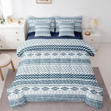 Imagem de Erosebridal Conjunto de edredom queen boêmio com 7 peças, azul marinho, boêmio, asteca, reversível, geométrico, exótico, geométrico, tribal, listrado, decoração do sudoeste