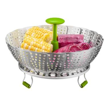 Imagem de Cesto de Vapor para Cozinha e Alimentos | Utensílio De Cozinha Em Aço Inoxidável Dobrável - Cesto A Vapor Para Alimentos Com Alça Retrátil - Para Doméstica, Legumes, Frutas, Cozinhar