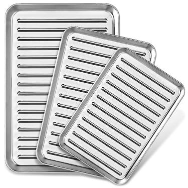 Imagem de Conjunto de 3 formas de assadeira, formas de biscoito de aço inoxidável CEKEE para assar, rolo de gelatina/quarto / pequeno - assadeiras para forno, resistente a deformação e serviço pesado - pode ser lavado na lava-louças Tamanho: 24/30/40 cm