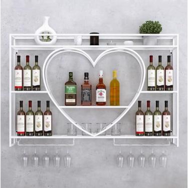 Imagem de Rack de vinho industrial montado na parede - Prateleira de bar flutuante de metal com suporte de vidro, grande exibição de garrafa de licor, solução de armazenamento de vinho para bar doméstico