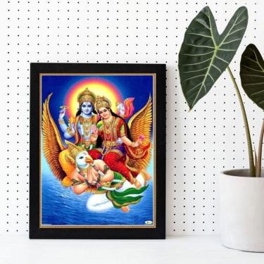 Imagem de Quadro Decorativo Vishnu e Lakshmi 24x18cm - Madeira Branca