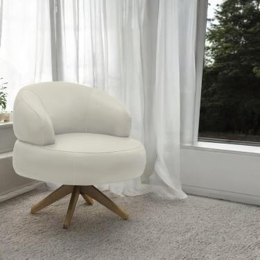 Imagem de Poltrona Decorativa Katy Sala de Estar Base Giratória em Madeira Couro Bege G88 - Gran Belo