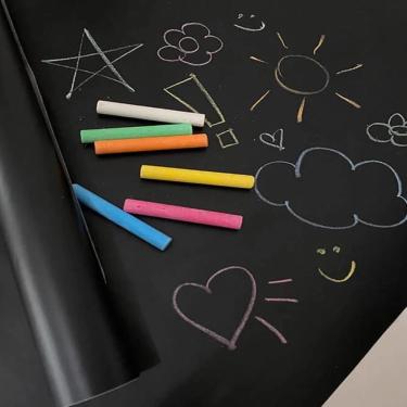 Imagem de Adesivo Lousa Quadro Negro 1 Metro Papel Parede Contact Kit Completo Giz 1m X 45cm Preto Lavável Escola