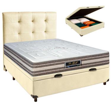 Imagem de Cama Box Bau + Colchão Casal Molas Ensacadas Legriff Sankonfort + Cabeceira Estofada