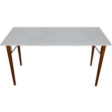 Imagem de Mesa Tampo 110x50 Branco 4 Pé Palito Reto 75cm suporte V - jthome