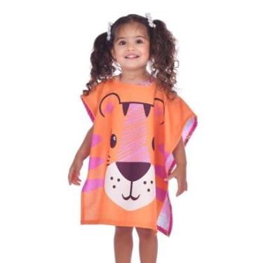 Imagem de Toalha Poncho de Praia Bebê com Capuz Tigre Coral Everly-Feminino