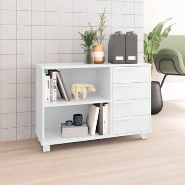 Imagem de Balcão para Escritório com 4 Gavetas e Rodízios - Branco - BRV Móveis,