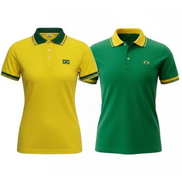 Imagem de Kit 2 Camisas Brasil Polo Piquet Bordado - Feminino-Feminino