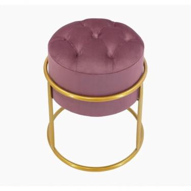 Imagem de Puff Banqueta Estofado Decorativo Base De Ferro Capitonê Suede Rosê Do Lar Móveis E Dec...