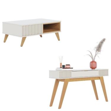 Imagem de Mesa de Centro Jeri Off White Freijó com Aparador para Sala Riviera Off White  – Colibri