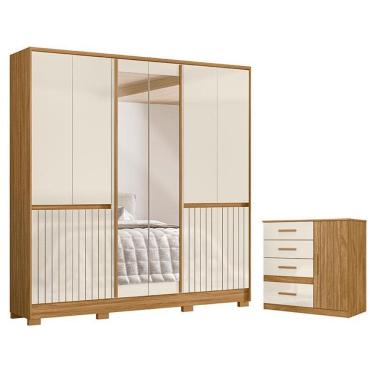 Imagem de Guarda Roupa Casal Alasca e Cômoda Vênus Freijó Off White - Moval