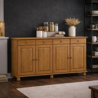 Imagem de Balcão Cozinha Bancada 4 Portas Madeira Maciça com 4 Gavetas - LaCasaM