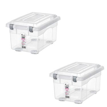 Imagem de Kit 2 Caixa Organizadora 4,3L Plástico Sanremo com 4 grampo de fechame